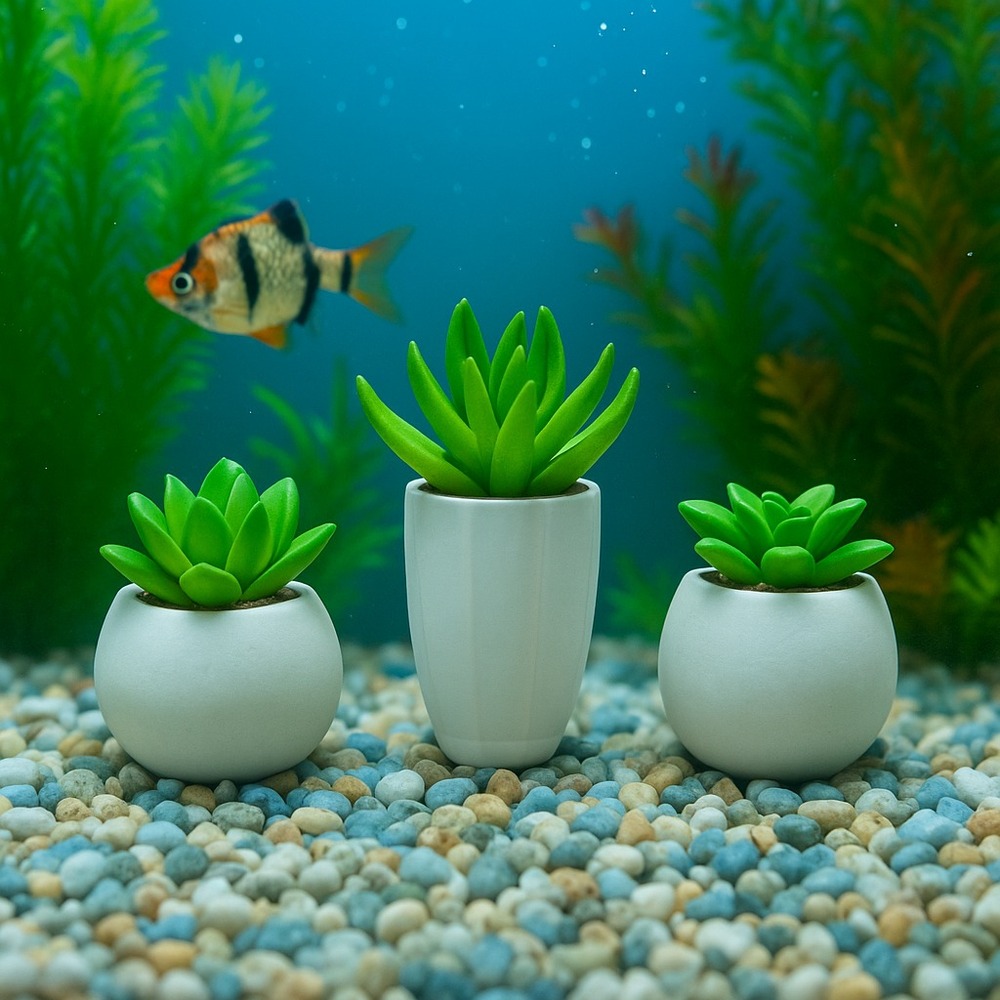 3 Piece Succulent Resin Aquarium Ornament Kit Fish Tank Decor Decoration Set New